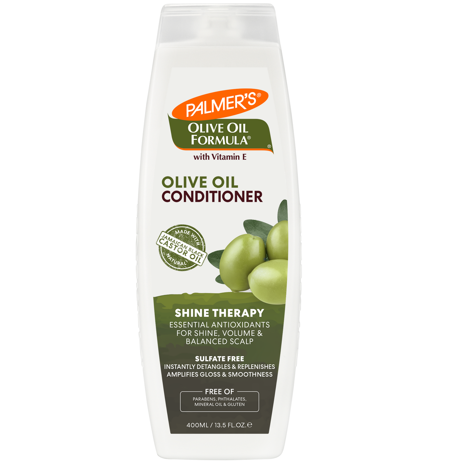 Palmer's Olive Oil Conditioner bottle with shine-enhancing formula.