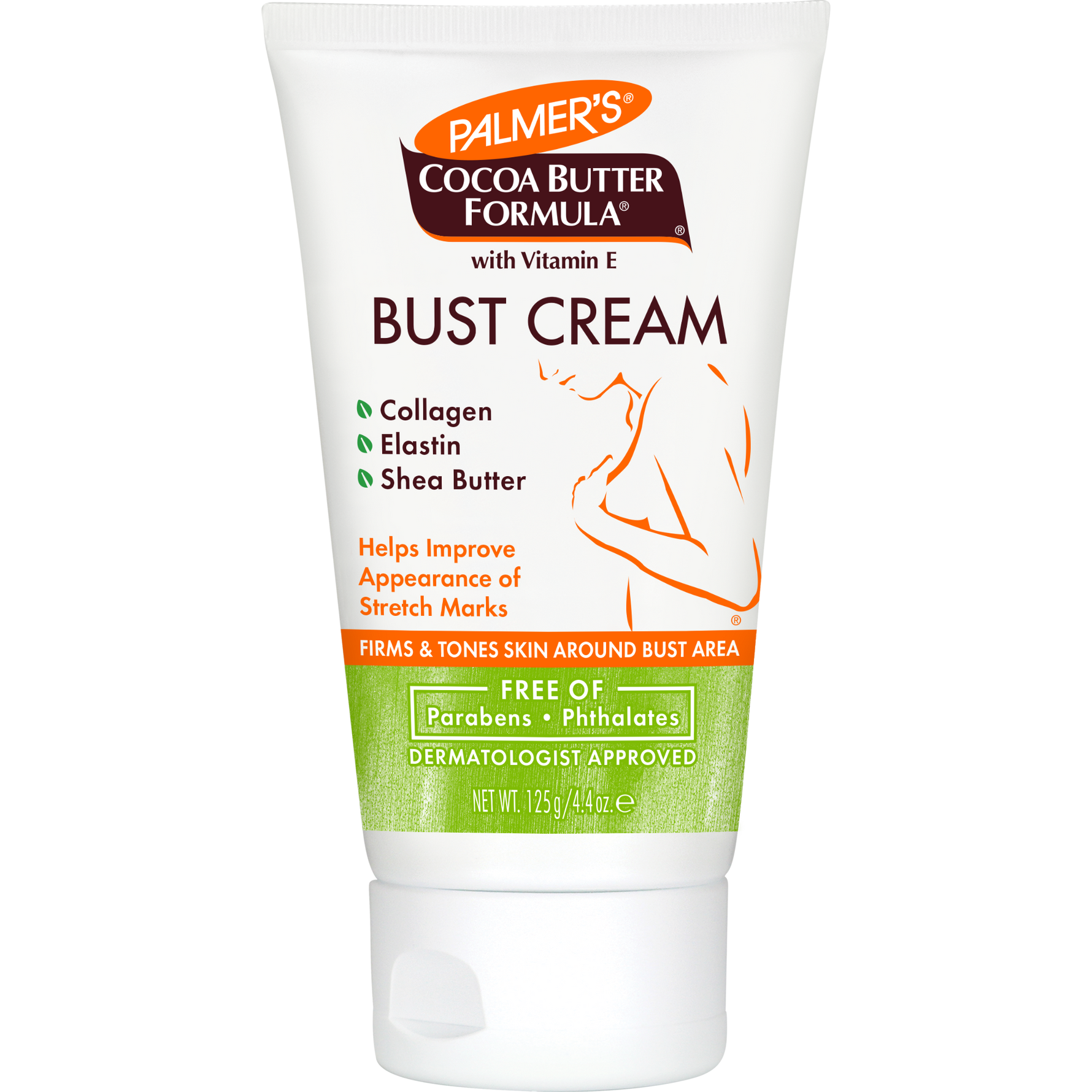 Cocoa Butter Bust Firming Cream tube with collagen, elastin, and shea butter.