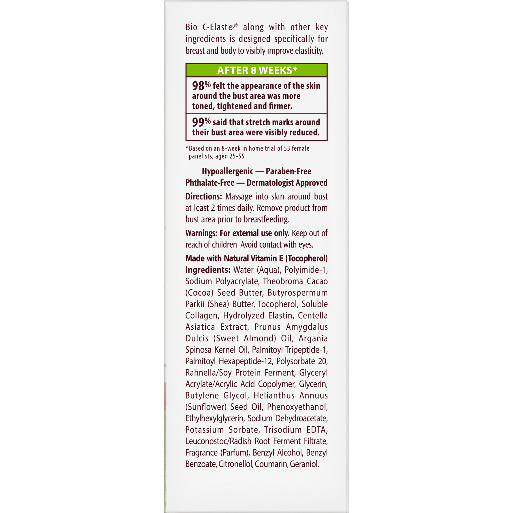 Cocoa Butter Bust Firming Cream box with usage directions and claims.