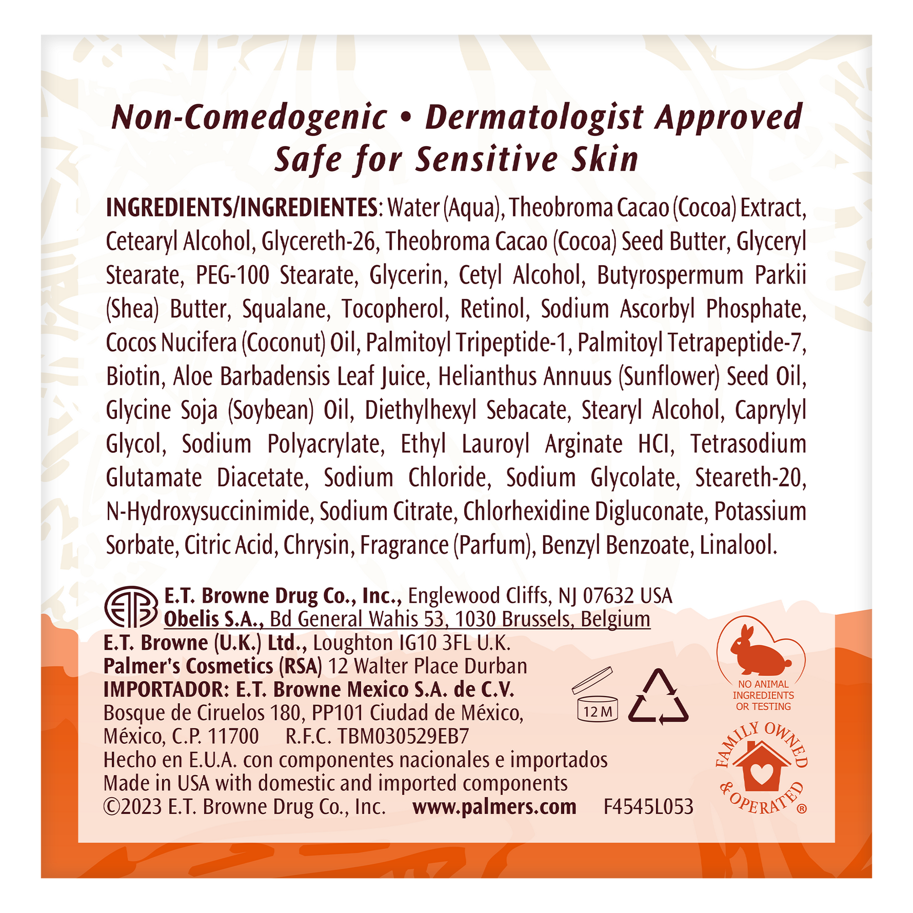 Moisture Rich Night Cream ingredients, usage symbols, and manufacturer details.