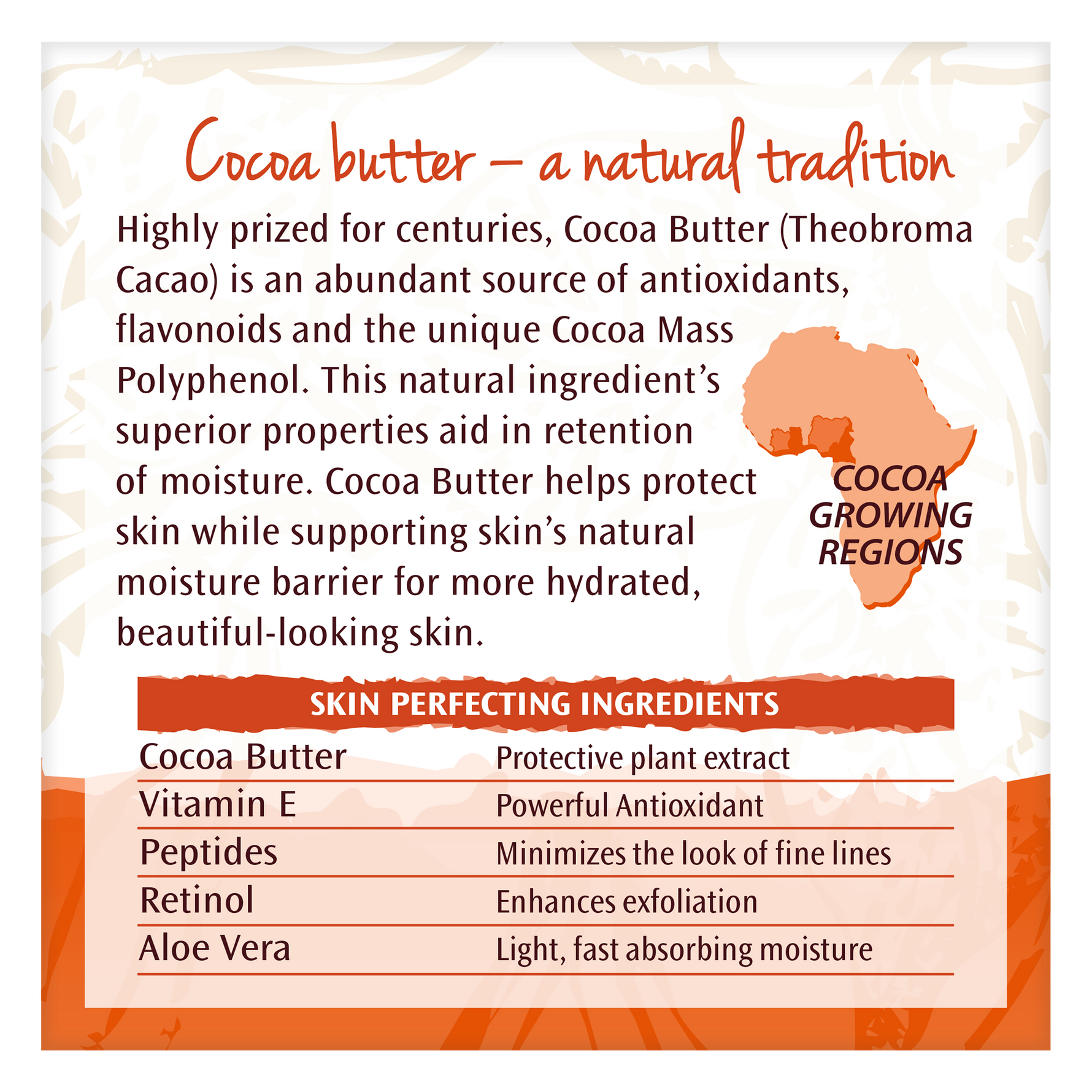 Moisture Rich Night Cream, cocoa butter-based, enhances skin's moisture and vitality.